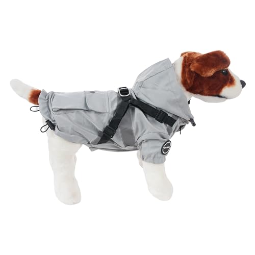 Hunderegenmantel, wasserdichte Hundejacke, Hundejacke für Kleine und Mittelgroße Hunde, Hundejacke mit Ring für Geschirr - Stil A Grau, S von ETREXONLINE