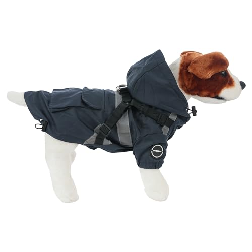 Hunderegenmantel, wasserdichte Hundejacke, Hundejacke für Kleine und Mittelgroße Hunde, Hundejacke mit Ring für Geschirr - Stil A Marineblau, S von ETREXONLINE