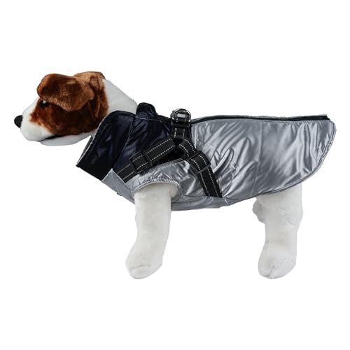 wasserdichte Hundejacke, Warm Hundejacke für Hunde, Hundejacke mit Ring für Geschirr - Silber/Marineblau, 2XL von ETREXONLINE