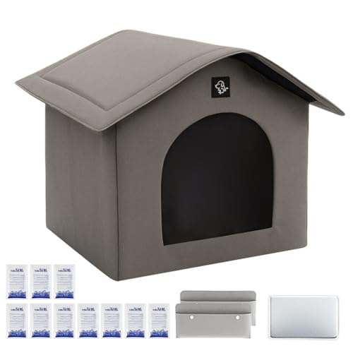ETUCYNG Kühlendes Katzenhaus für den Außenbereich, Tierheim, isoliert, tragbar, kühl, mit saugfähigen Taschen und Eisbeutel für Haustiere, Hunde, Welpen, drinnen und draußen von ETUCYNG
