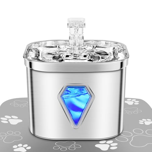 Edelstahl katzenbrunnen trinkbrunnen mit LED-Licht,2.5L,Ultra-Leise,wasserspender Fountain USB-Stromversorgung wasserbrunnen und Aktivkohle, 5-stufige Filtration, für cat Katzen und Hunde,Katze Edelstahl katzenbrunnen trinkbrunnen mit LED-Licht,2.5L,Ultra-Leise,wasserspender Fountain USB-Stromversorgung wasserbrunnen und Aktivkohle, 5-stufige Filtration, für cat Katzen und Hunde,Katze von EUARY