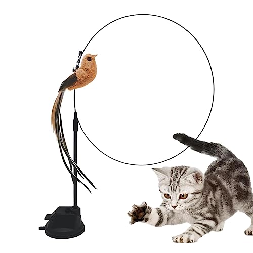 EUBEISAQI Katzen-Teaser-Zauberstab,Teaser-Spielzeug für Kätzchen | Katzenspielzeug, Feder-Katzenstab mit Saugnapf und Glocke für Spielübungen für Katzen und Kätzchen im Innenbereich von EUBEISAQI