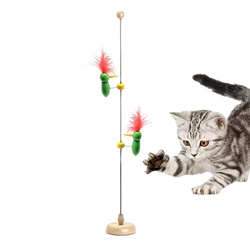EUBEISAQI Katzenfederspielzeug | Katzen-Zauberstab mit Holzboden und Feder | Austauschbares Trainingsspielzeug mit Stahlstabfedern für Kätzchen und Katzen, Katzenzucht, Tierhandlung und Heimgebrauch von EUBEISAQI