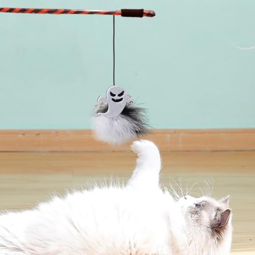 Katzen-Teaser – Halloween Kätzchen Stick Spielzeug | Übung Katze Teaser mit Kürbisgeist für Training, Langeweile reduzieren, drinnen und draußen Katzen-Teaser – Halloween Kätzchen Stick Spielzeug | Übung Katze Teaser mit Kürbisgeist für Training, Langeweile reduzieren, drinnen und draußen von EUBEISAQI