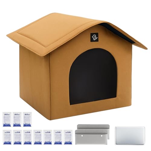 Kühlendes Katzenhaus für den Außenbereich, belüftet, isoliert, kühl, tragbar, Haustier, Welpen, Outdoor, Katzen, Unterschlupf mit saugfähigen Taschen und Eisbeutel für Hof, Garten, Reisen von EUBEISAQI