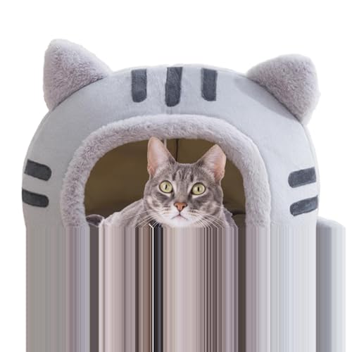 Überdachtes Katzenbett | Bequeme Kristall-Fleece-Katzenhöhle mit Katzenkratzunterlage und Plüschkugel zum Aufhängen | Herbst-Winter-Haustier-Wärmehaus für kleine, mittelgroße Hunde und Katzen Überdachtes Katzenbett | Bequeme Kristall-Fleece-Katzenhöhle mit Katzenkratzunterlage und Plüschkugel zum Aufhängen | Herbst-Winter-Haustier-Wärmehaus für kleine, mittelgroße Hunde und Katzen von EUBEISAQI