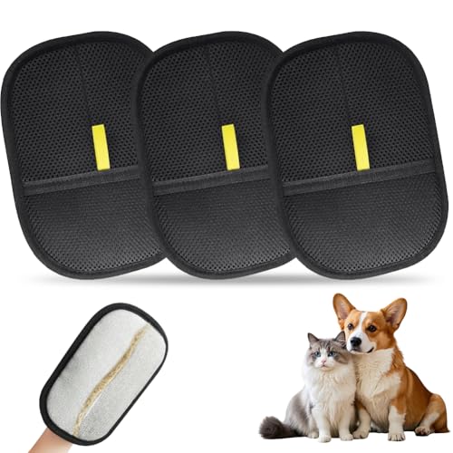 Statische Tierhaarentferner-Handschuhe, wiederverwendbar, elektrostatisch, für Haustiere, Katzen, Hunde, Haarentfernung, Fellpflege-Handschuhe für Kleidung, Couch, Teppich, Autositz, 3 Stück von EUBUY