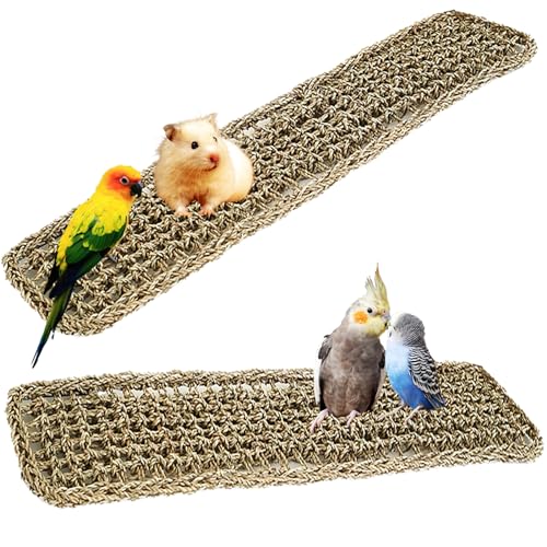Vogel-Matte, Seegras-Matte, natürliches Gras, gewebtes Vogelnetz, Hängematte, Kletterseilleiter, Kauspielzeug, Vogelkäfig-Zubehör für Papageien, Psittacines, Nymphensittiche, Hamster, Lovebirds (2 Vogel-Matte, Seegras-Matte, natürliches Gras, gewebtes Vogelnetz, Hängematte, Kletterseilleiter, Kauspielzeug, Vogelkäfig-Zubehör für Papageien, Psittacines, Nymphensittiche, Hamster, Lovebirds (2 von EUDORALIFE
