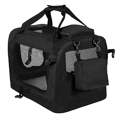 EUGAD Hundebox B70xH52xT52cm für mittelgroße Hunde (Hundehöhe≤45cm&Hundelänge≤60cm&Gewicht≤16kg) Hundetransportbox Auto Reisebox Autobox Hundetasche Katzentasche Katzenbox Schwarz 0121HT von EUGAD