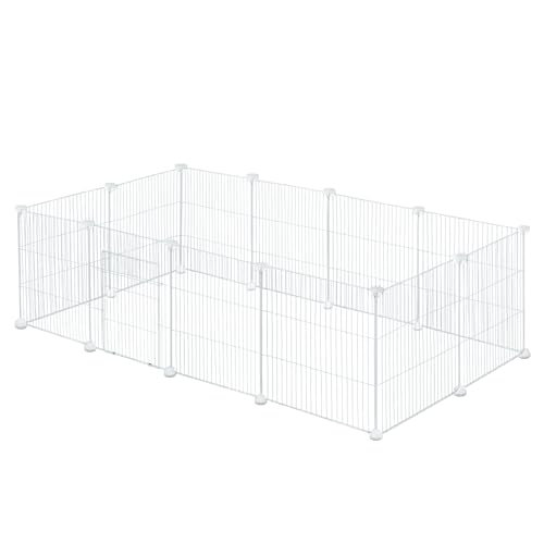 EUGAD Freilaufgehege Kaninchen, Meerschweinchen Gehege, Gehege für Kleintiere, Kleintiergehege, Freigehege für Kaninchen, Hamster, Schildkröten Hasenstall innen inkl. Tür DIY 142x72x36cm Weiß von EUGAD