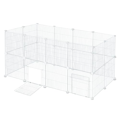 EUGAD Freilaufgehege Kaninchen, Meerschweinchen Gehege, Gehege für Kleintiere, Kleintiergehege, Freigehege für Kaninchen, Hamster, Schildkröten Hasenstall innen inkl. Tür DIY 142x72x72cm Weiß von EUGAD