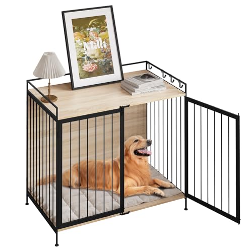 EUGAD Hundebox für Zuhause, Hundekäfig mit Tür, Hundehaus Hundegitter, Hundehütte Indoor, für große mittlere kleine Hunde, 104x92x60 cm, Beistelltisch, helle Eiche Schwarz, 0352GL EUGAD Hundebox für Zuhause, Hundekäfig mit Tür, Hundehaus Hundegitter, Hundehütte Indoor, für große mittlere kleine Hunde, 104x92x60 cm, Beistelltisch, helle Eiche Schwarz, 0352GL von EUGAD