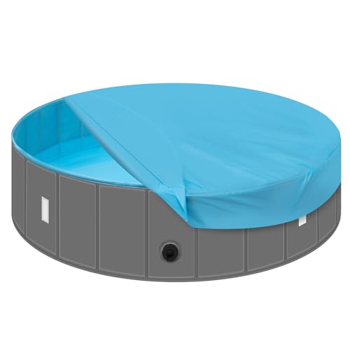EUGAD Hundepool 120x30 cm, Hundebadewanne mit Abdeckung, Faltbare Hundewanne, Hundeplanschbecken rutschfest, Planschbecken Schwimmbecken für mittelgroße Hunde, aus PVC, Blau Grau, 0027GYYC von EUGAD