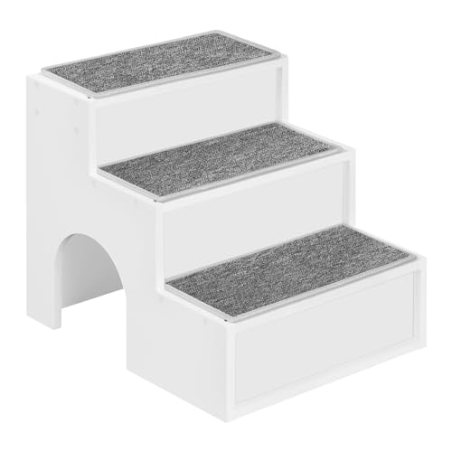 EUGAD Hundetreppe 34/39cm hoch für kleine große Hunde, Katzentreppe für Bett Sofa, Haustiertreppe mit 50kg belastbar, Tiertreppe mit 3 Stufen, Hundeleiter aus E1 MDF, Katzenleiter Weiß B40xH39xT46cm von EUGAD