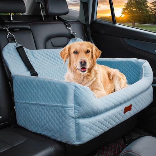 Hunde-Autositz für große/mittelgroße Hunde – Memory-Foam-Hundeerhöhung für unter 25 kg oder 2 kleine Hunde, abnehmbares und waschbares Reisebett mit dickem Kissen und Aufbewahrungstaschen, Blau Hunde-Autositz für große/mittelgroße Hunde – Memory-Foam-Hundeerhöhung für unter 25 kg oder 2 kleine Hunde, abnehmbares und waschbares Reisebett mit dickem Kissen und Aufbewahrungstaschen, Blau von EUHAMS