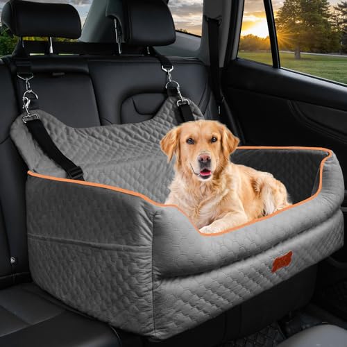 Hunde-Autositz für große/mittelgroße Hunde – Memory-Foam-Hundeerhöhung für unter 25 kg oder 2 kleine Hunde, abnehmbares und waschbares Reisebett mit dickem Kissen und Aufbewahrungstaschen, Grau Hunde-Autositz für große/mittelgroße Hunde – Memory-Foam-Hundeerhöhung für unter 25 kg oder 2 kleine Hunde, abnehmbares und waschbares Reisebett mit dickem Kissen und Aufbewahrungstaschen, Grau von EUHAMS