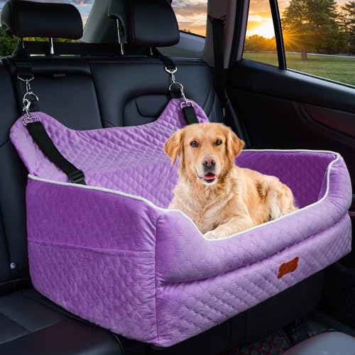 Hunde-Autositz für große/mittelgroße Hunde – Memory-Foam-Hundeerhöhung für unter 25 kg oder 2 kleine Hunde, abnehmbares und waschbares Reisebett mit dickem Kissen und Aufbewahrungstaschen, Violett Hunde-Autositz für große/mittelgroße Hunde – Memory-Foam-Hundeerhöhung für unter 25 kg oder 2 kleine Hunde, abnehmbares und waschbares Reisebett mit dickem Kissen und Aufbewahrungstaschen, Violett von EUHAMS