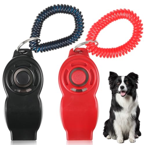 EUIOOVM 2 Hundepfeife Rütter Rückruf, Hochfrequenz Trainingspfeife, 2-In-1-Design, Hunde Pfeifen Hund-Klicker Hundeklicker Set, Ideal für die Hundeerziehung(Schwarz+Rot) von EUIOOVM