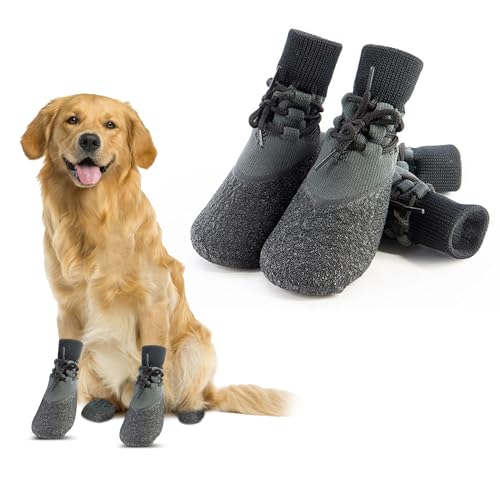 Set of 4 Anti-Slip Dog Shoes Waterproof Dog Boots Paw Protector with Adjustable Reflective Straps for Small Medium Large Dogs S von EUIOOVM