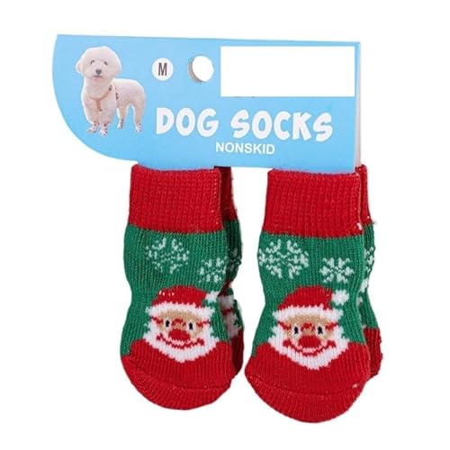 4 Paar Weihnachts-Hundesocken mit rutschfesten Griffen, warmes Rentier- und Schneemann-Muster, schmutzabweisende Pfotenschutz für kleine Hunde, ältere Haustiere und Teddys (001 m Code) von EUIYCBA