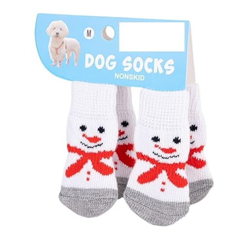 4 Paar Weihnachts-Hundesocken mit rutschfesten Griffen, warmes Rentier- und Schneemann-Muster, schmutzabweisende Pfotenschutz für kleine Hunde, ältere Haustiere und Teddys (002 m Code) von EUIYCBA