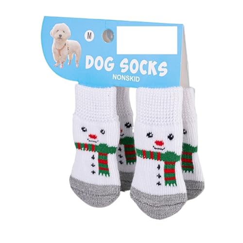 4 Paar Weihnachts-Hundesocken mit rutschfesten Griffen, warmes Rentier- und Schneemann-Muster, schmutzabweisende Pfotenschutz für kleine Hunde, ältere Haustiere und Teddys (003 m Code) von EUIYCBA