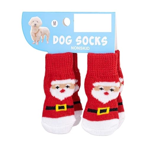 4 Paar Weihnachts-Hundesocken mit rutschfesten Griffen, warmes Rentier- und Schneemann-Muster, schmutzabweisende Pfotenschutz für kleine Hunde, ältere Haustiere und Teddys (004 m Code) von EUIYCBA