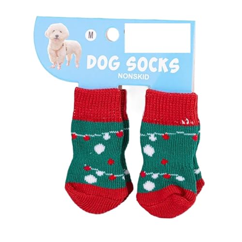 4 Paar Weihnachts-Hundesocken mit rutschfesten Griffen, warmes Rentier- und Schneemann-Muster, schmutzabweisende Pfotenschutz für kleine Hunde, ältere Haustiere und Teddys (005 m Code) von EUIYCBA