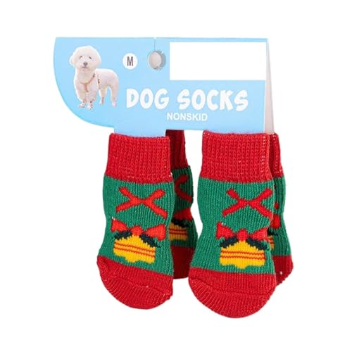 4 Paar Weihnachts-Hundesocken mit rutschfesten Griffen, warmes Rentier- und Schneemann-Muster, schmutzabweisende Pfotenschutz für kleine Hunde, ältere Haustiere und Teddys (006 m Code) von EUIYCBA