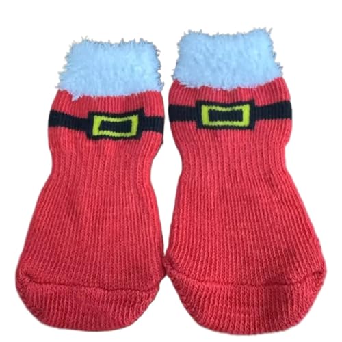 4 Paar Weihnachts-Hundesocken mit rutschfesten Griffen, warmes Rentier- und Schneemann-Muster, schmutzabweisende Pfotenschutz für kleine Hunde, ältere Haustiere und Teddys (007 m Code) von EUIYCBA