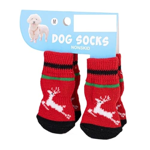 4 Paar Weihnachts-Hundesocken mit rutschfesten Griffen, warmes Rentier- und Schneemann-Muster, schmutzabweisende Pfotenschutz für kleine Hunde, ältere Haustiere und Teddys (008 m Code) von EUIYCBA