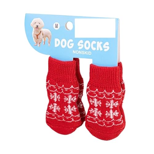 4 Paar Weihnachts-Hundesocken mit rutschfesten Griffen, warmes Rentier- und Schneemann-Muster, schmutzabweisende Pfotenschutz für kleine Hunde, ältere Haustiere und Teddys (010 m Code) von EUIYCBA