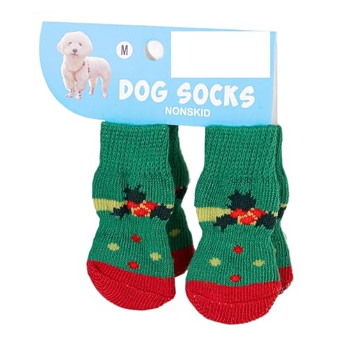4 Paar Weihnachts-Hundesocken mit rutschfesten Griffen, warmes Rentier- und Schneemann-Muster, schmutzabweisende Pfotenschutz für kleine Hunde, ältere Haustiere und Teddys (011 m Code) von EUIYCBA