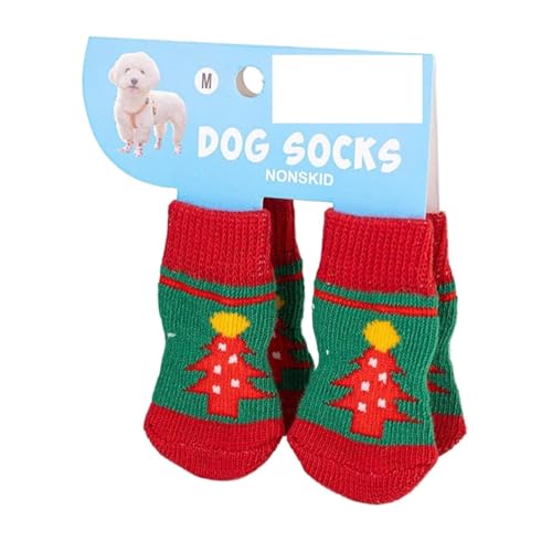 4 Paar Weihnachts-Hundesocken mit rutschfesten Griffen, warmes Rentier- und Schneemann-Muster, schmutzabweisende Pfotenschutz für kleine Hunde, ältere Haustiere und Teddys (012 m Code) von EUIYCBA