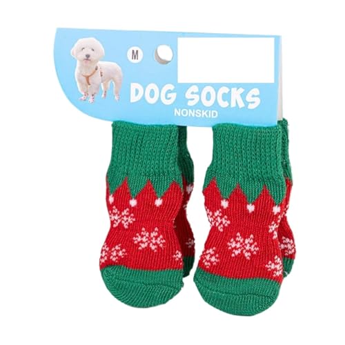 4 Paar Weihnachts-Hundesocken mit rutschfesten Griffen, warmes Rentier- und Schneemann-Muster, schmutzabweisende Pfotenschutz für kleine Hunde, ältere Haustiere und Teddys (013 m Code) von EUIYCBA