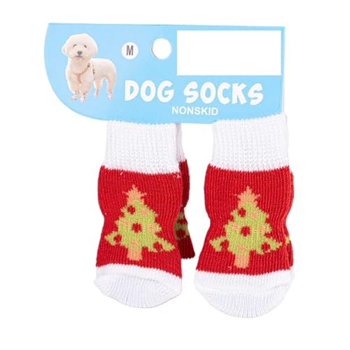 4 Paar Weihnachts-Hundesocken mit rutschfesten Griffen – warmes Rentier- und Schneemann-Muster, schmutzabweisende Pfotenschutz für kleine Hunde, ältere Haustiere und Teddys (009 m Code) von EUIYCBA