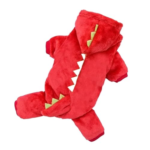Dinosaurier-Hundekleidung, Fleece-Overall mit Kapuze, warmer Wintermantel für Chihuahua, Französische Bulldogge und kleine Rassen, süßes Kostüm und Funktionsjacke für kaltes Wetter, Rot, Größe S 1,2–2 von EUIYCBA