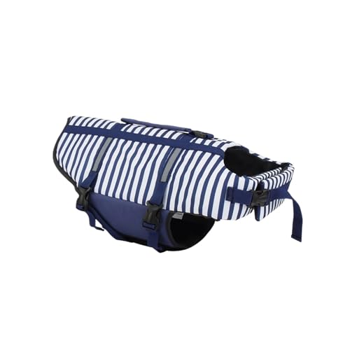 Hunde-Badeanzug und Schwimmweste, gestreift, reflektierend, für kleine, mittelgroße und große Hunde, UV-Schutz und Auftriebshilfe für Sommer, Pool, Strand und Bootfahren, Blau/Rot/Orange (Blau, Größe von EUIYCBA
