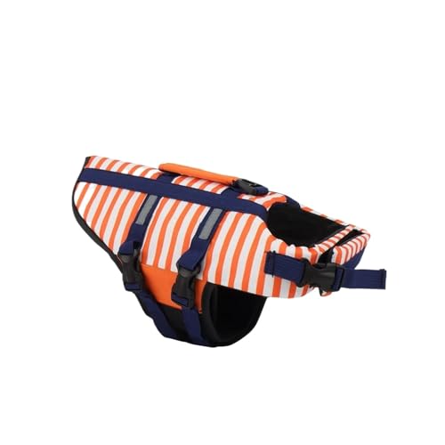 Hunde-Badeanzug und Schwimmweste, gestreift, reflektierend, für kleine, mittelgroße und große Hunde, UV-Schutz und Auftriebshilfe für Sommer, Pool, Strand und Bootfahren, Blau/Rot/Orange (Orange von EUIYCBA