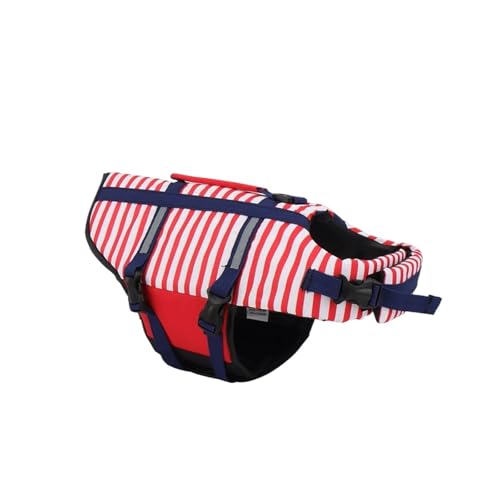 Hunde-Badeanzug und Schwimmweste, gestreift, reflektierend, für kleine, mittelgroße und große Hunde, UV-Schutz und Auftriebshilfe für Sommer, Pool, Strand und Bootfahren, Blau/Rot/Orange (Rot, Größe von EUIYCBA