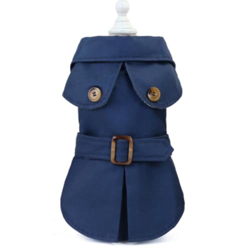 Hunde-Trenchcoat mit Gürtel, Herbst-Winter-Haustierjacke für kleine Hunde, modisches Welpenkostüm für Yorkie, Pudel, Chihuahua und Katzen, karierter Hundemantel mit Dekor (Größenleitfaden) (Blau, M) von EUIYCBA