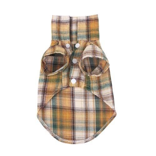 Karierte Hundeweste im britischen Stil – Sommer-Baumwoll-Haustiershirt für kleine Hunde – atmungsaktive Welpen-Shirts für Chihuahua, Yorkshire Terrier – leichtes kariertes Tanktop (Größe Guide) (Gelb von EUIYCBA