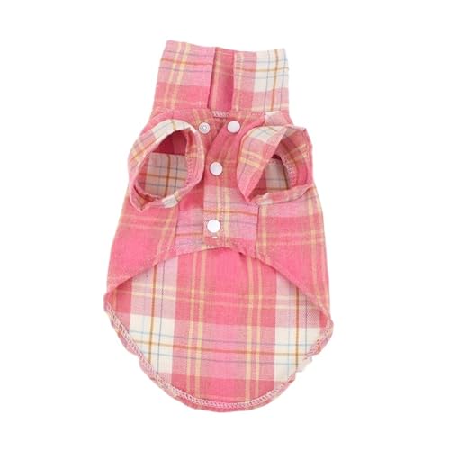 Karierte Hundeweste im britischen Stil – Sommer-Baumwoll-Haustiershirt für kleine Hunde – atmungsaktive Welpen-Shirts für Chihuahua, Yorkshire Terrier – leichtes kariertes Tanktop (Größe Guide) (Rosa von EUIYCBA