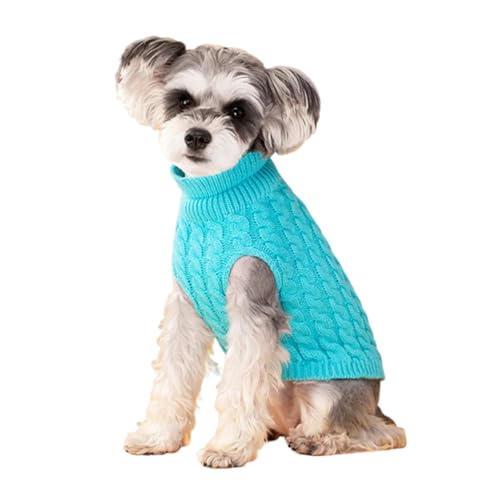 Klassischer solider Hundepullover für kleine Hunde, warmer Strickpullover für Chihuahua, Yorkshire Terrier, Schnauzer, gemütliche Weihnachtskleidung für Haustiere mit Hals (Blau, Größe M (2,5–4 kg) von EUIYCBA
