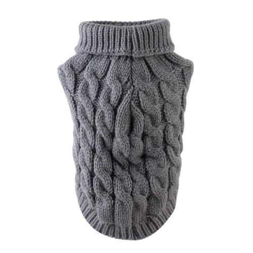Klassischer solider Hundepullover für kleine Hunde, warmer Strickpullover für Chihuahua, Yorkshire Terrier, Schnauzer, gemütliche Weihnachtskleidung für Haustiere mit Hals (Grau, Größe M, Anzug 2,5–4 von EUIYCBA