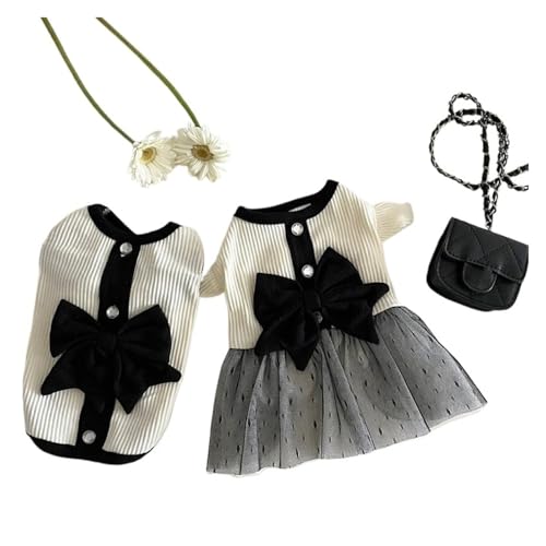 Luxuriöses Hundekleid für kleine Hunde, Sommer-Spitzenrock mit Schleife für Chihuahua, schwarz-weiß, Hunde-T-Shirt, Weste, Mädchen, Hundekostüm, Partykleidung (Größe XS-S) (Kleid, L) von EUIYCBA