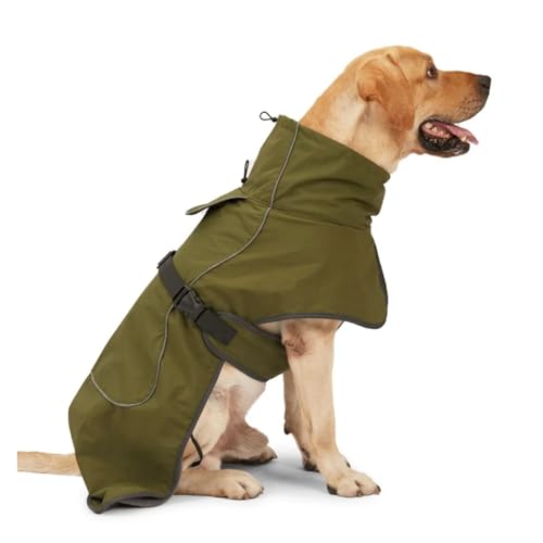 Wasserdichter Winter-Hundemantel für große Rassen, verdickte reflektierende Weste, Jacke mit verstellbaren Trägern, winddichte und isolierte Outdoor-Hundebekleidung für Herbst/Winter (XL-2XL) (Grün von EUIYCBA