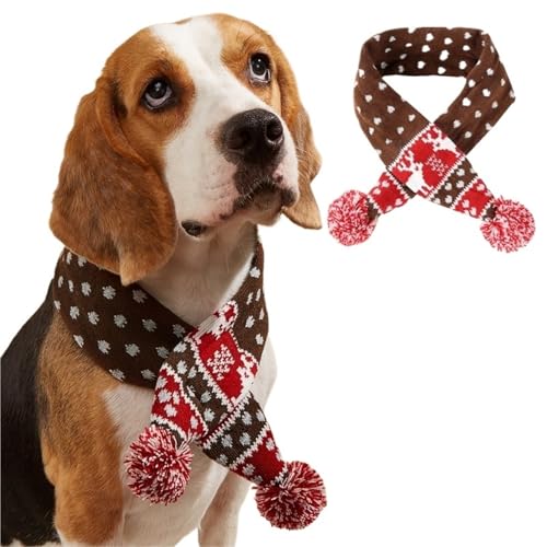 Weihnachtlicher Hundeschal, gestricktes Elchmuster und gestreifter Haustierschal, weiches Haarballgarn, Katzen- und Hundehalstuch, festliches Weihnachts-Haustierzubehör und Hundezubehör (C, L 71 cm) von EUIYCBA