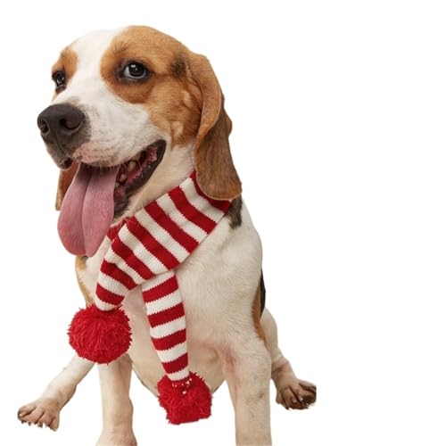 Weihnachts-Hundeschal, gestricktes Elchmuster und gestreifter Haustier-Schal, weiches Haarballgarn, Katzen- und Hundehalstuch, festliches Weihnachts-Haustierzubehör und Hundezubehör (A,L 71 cm) von EUIYCBA