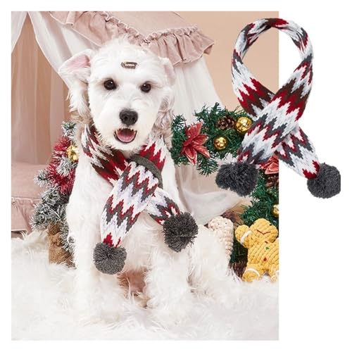 Weihnachtstuch, gestricktes Elchmuster und gestreifter Haustierschal, weiches Haarballgarn, Katzen- und Hundehalstuch, festliches Weihnachts-Haustierzubehör und Hundezubehör (D, S, 53 cm) von EUIYCBA